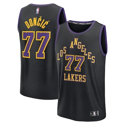 Men's Los Angeles Lakers #77 Luka Doncic Fanatics Black 2025/26 City Edition Fast Break Jersey